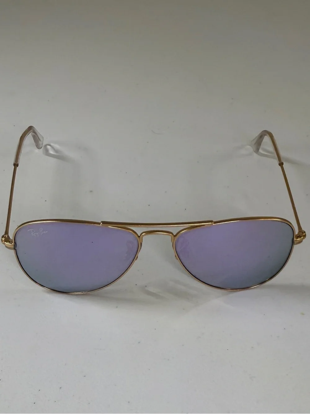 KIDS Ray-Ban Gold Aviator Sunglasses with pink purple lenses